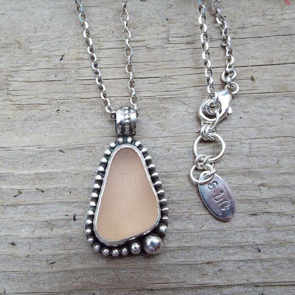 Genuine Pink Sea Glass Fine Silver Bezel Pendant Necklace