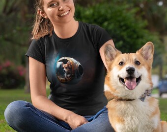 Puppy in Space Pod Black T-Shirt for Dog and Space Enthusiasts (Funny Animals in Space)