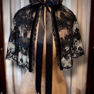 Victorian style black lace capelet Gothic mourning cape