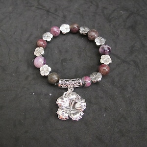 AMETHYST HYBISCUS BRACELET with Silver Floral Accents