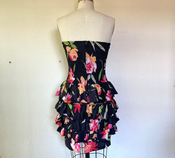 1980s Strapless floral cotton dress - image 5