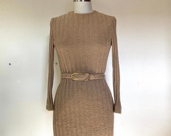 1970s Camel rib knit dress by Joan Leslie by Kasper