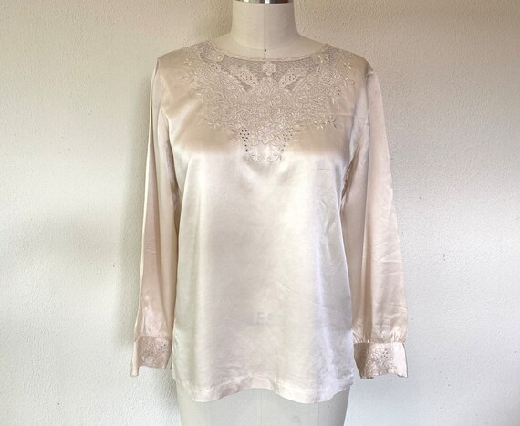 Vintage Cream embroidered silk blouse - image 1