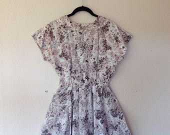 1950s Floral taffeta fit and flare dress