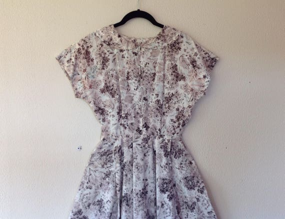 1950s Floral taffeta fit and flare dress