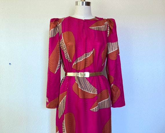1980s Magenta silk dress