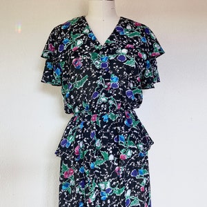 1970s Radley black floral peplum dress image 1