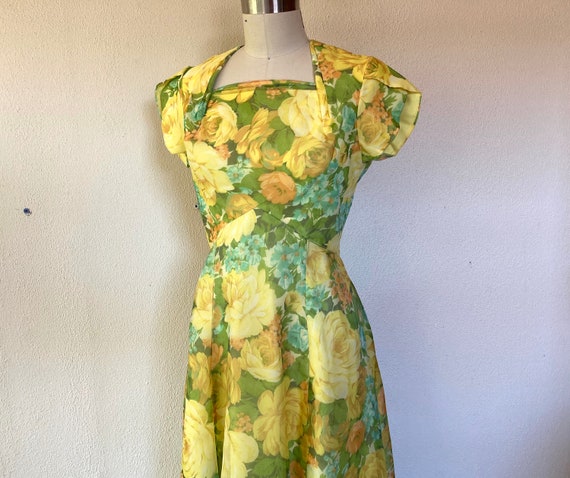 1960s yellow floral maxi dress
