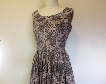 1950s lace print cotton dress and jacket