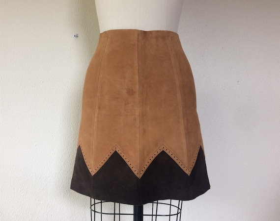 1960s Two tone suede mini skirt
