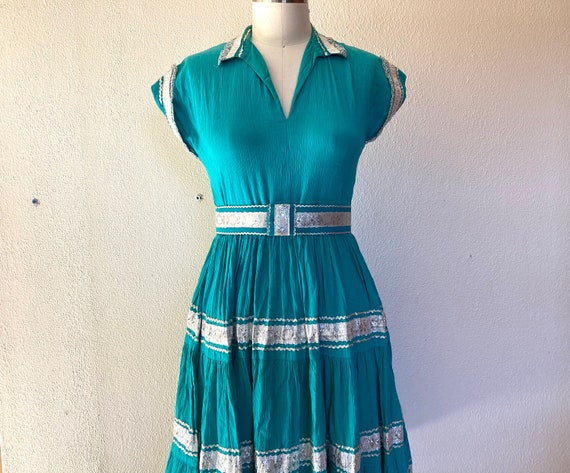 1950s Turquoise cotton patio dress