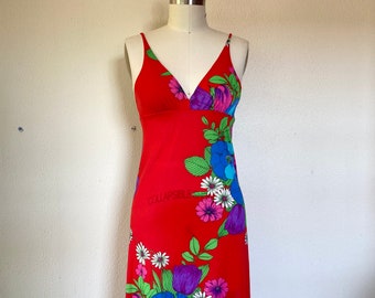 1960s Sheer red floral nightgown