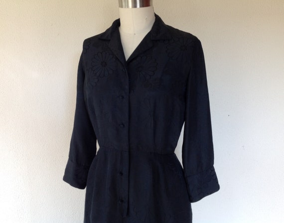 1960's Black silk shirtwaist dress
