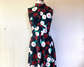 1960s Abstract rose print maxi dress