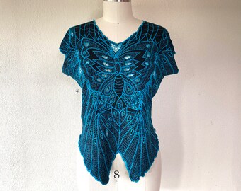 1980s Cutwork rayon butterfly blouse