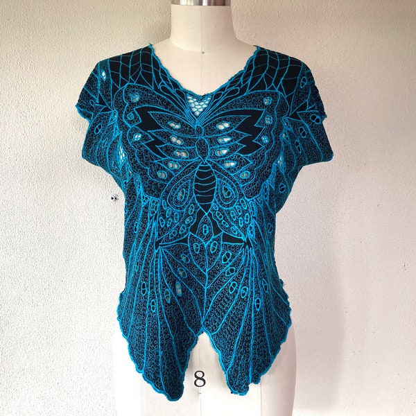 1980s Cutwork rayon butterfly blouse