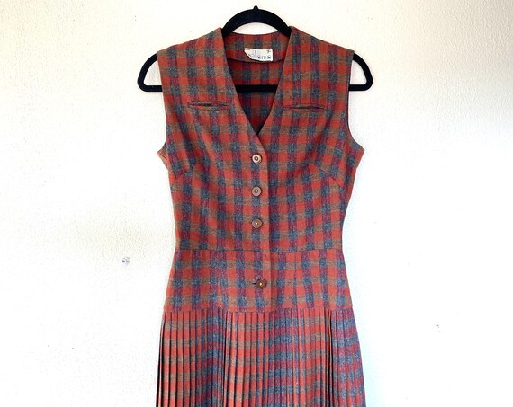 1960s Plaid wool pinafore dress