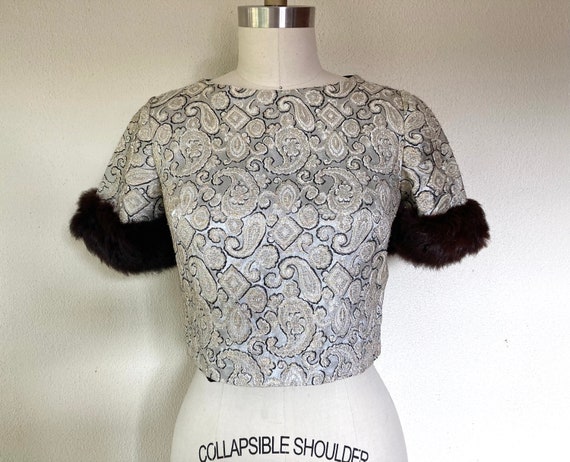 1960s Brocade blouse with fur trimmed sleeves - image 1