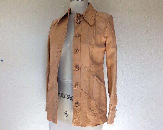 1970s Lamb skin leather button up jacket - image 3