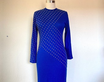 1980s Ultramarine blue studded dress