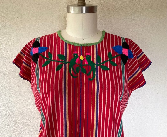 1970s Guatemalan embroidered striped cotton huipil - image 2