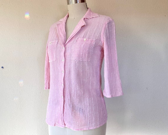 1960s Indian pink cotton gauze button up - image 3