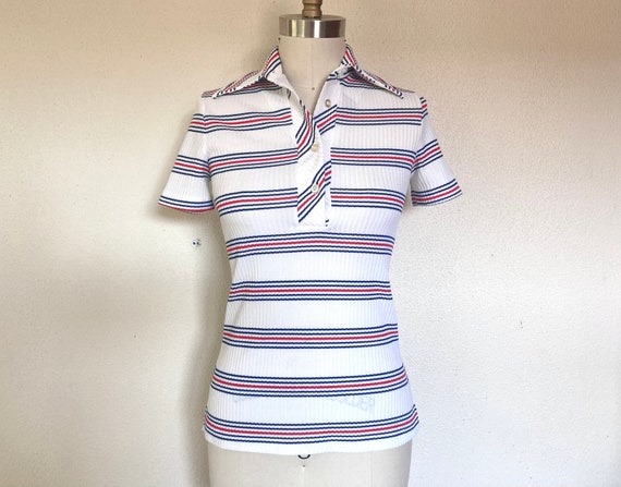 1970s striped knit collared shirt - image 1
