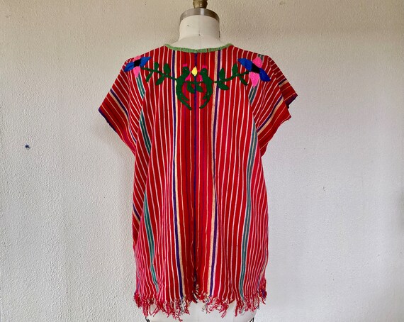 1970s Guatemalan embroidered striped cotton huipil - image 3