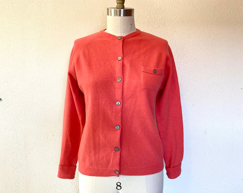 1960s Coral pink wool cardigan image 1