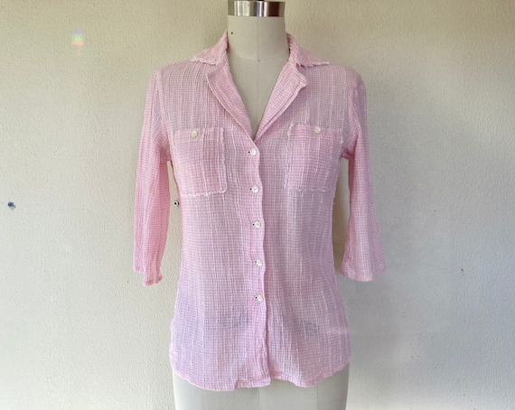 1960s Indian pink cotton gauze button up - image 1