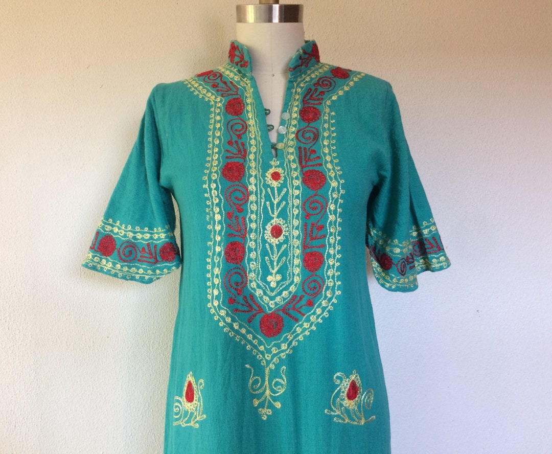 1960s Embroidered Cotton Caftan Dress - Etsy