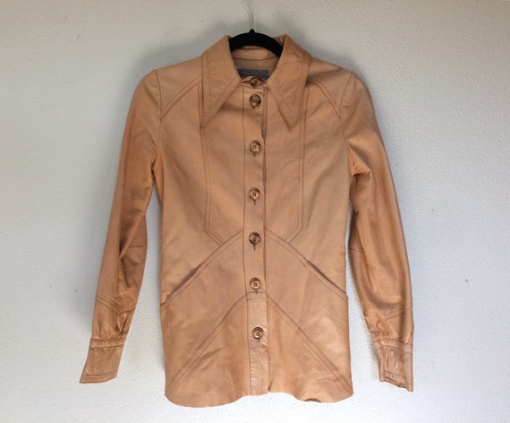 1970s Lamb skin leather button up jacket - image 1