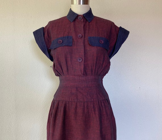 1980s Albert Nipon linen striped dress