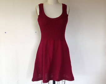 1970s Burgundy wool knit dress