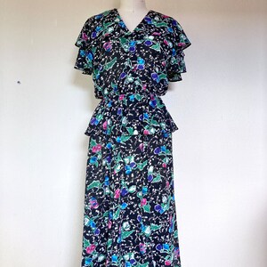 1970s Radley black floral peplum dress image 4