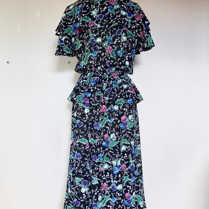 1970s Radley black floral peplum dress image 3