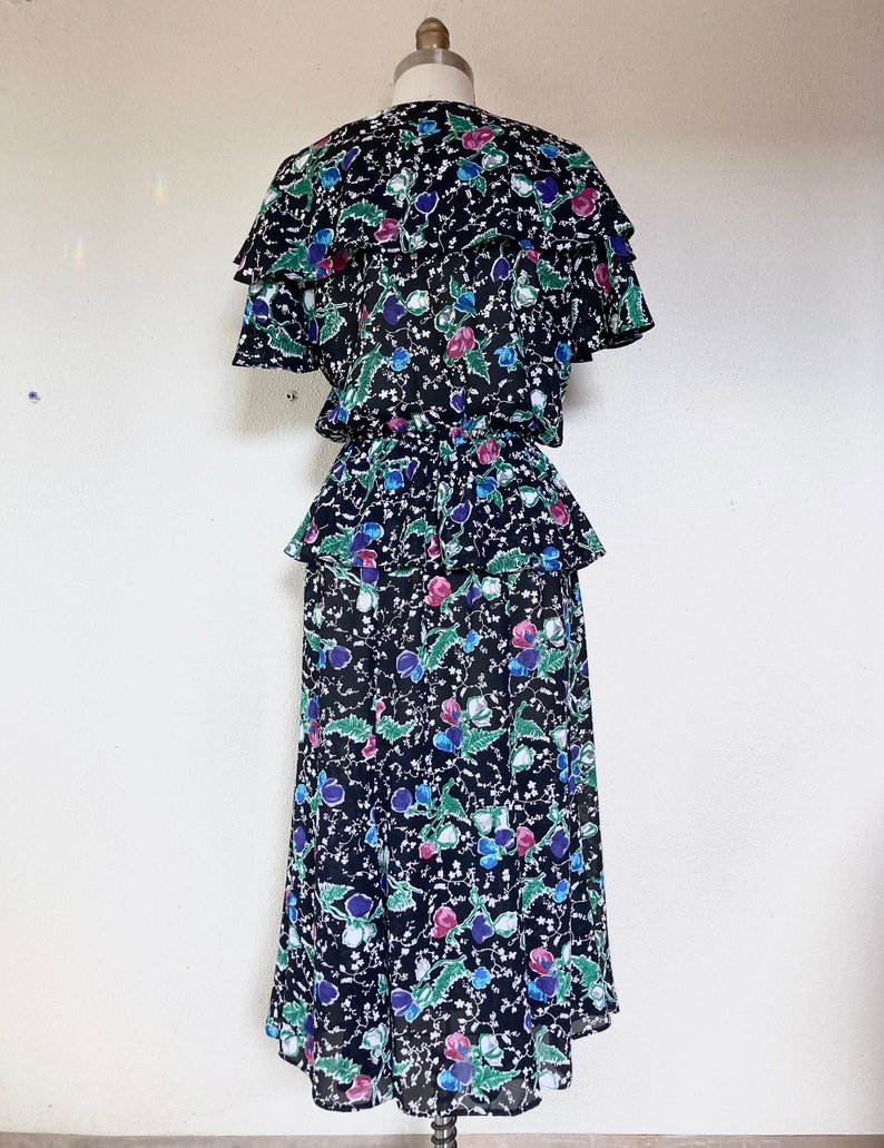 1970s Radley black floral peplum dress image 3