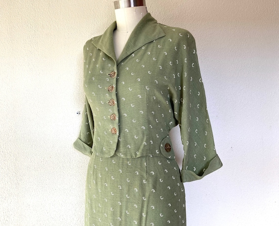 1950s Sage linen skirt suit