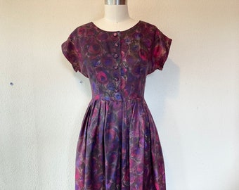 1960s Purple abstract floral dress