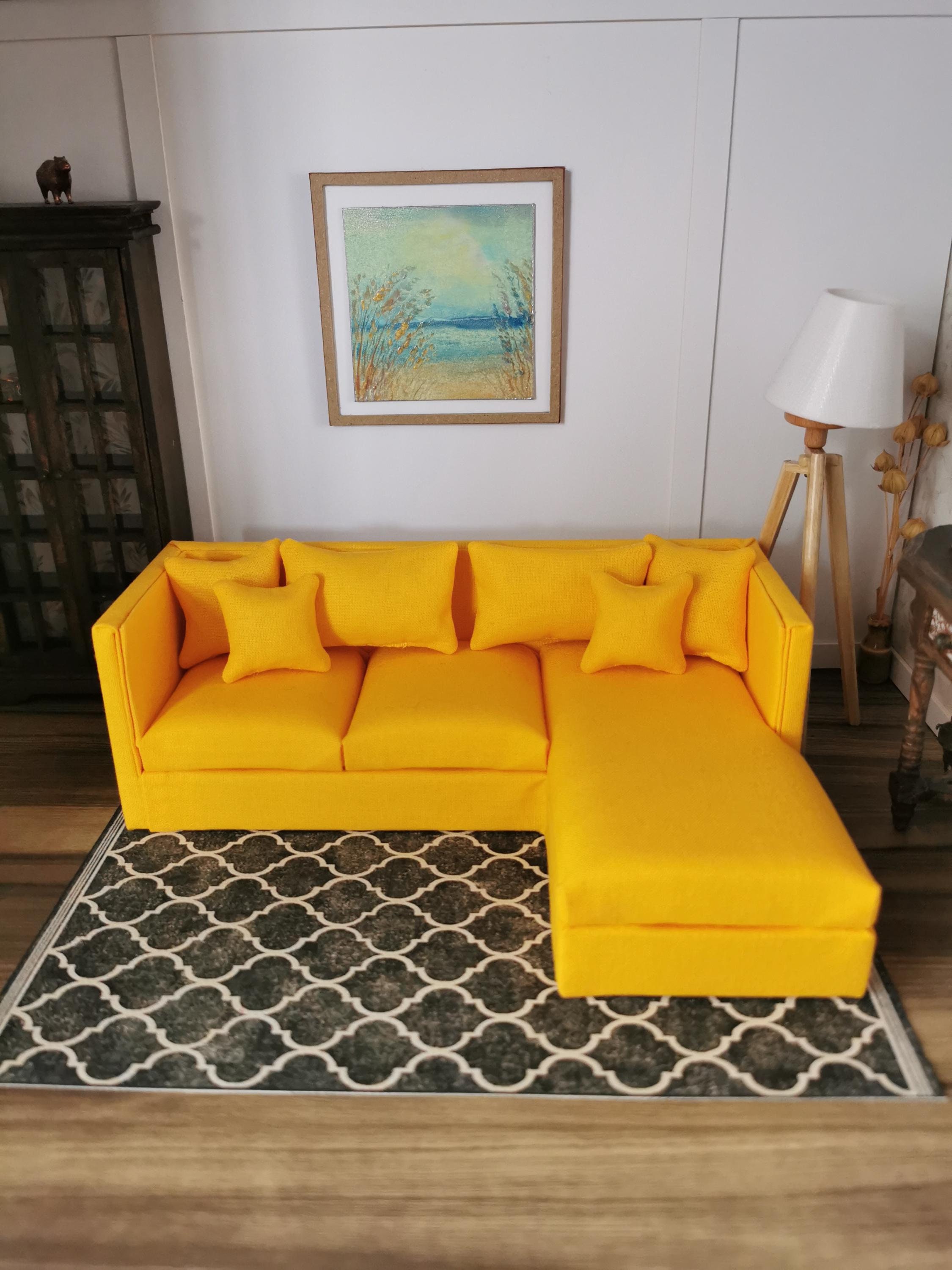 Dolls House 3 Seater Corner Sofa | 1:12th Scale | Handmade