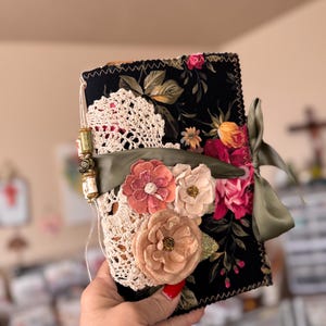 Soft Junk Journal with Black and Floral Design Fabric Cover / Fall Inspired No. 3