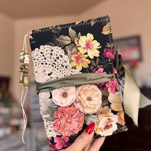 Soft Junk Journal with Black and Floral Design Fabric Cover / Fall Inspired No.1