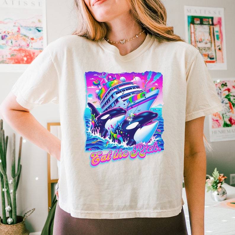 Eat the Rich Shirt, Eat the Rich Sweatshirt, Anti Billionaire Shirt, No Kings, Tax the Rich, 90s Retro, Orca Yacht Shirt, Liberal Gift Boxy Ivory