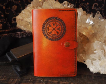 Vegvisir Journal Cover - Leather Sketchbook - Nordic Viking Compass Design - Moleskine Field Notes - Artisan Gifts - Wanderer Traveler
