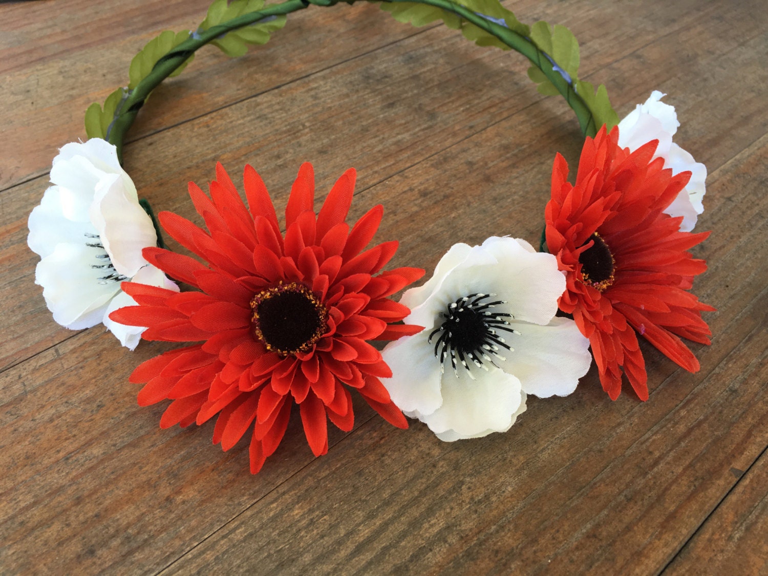 Red and White Gerbera Daisy and Poppy Flower Crown Etsy