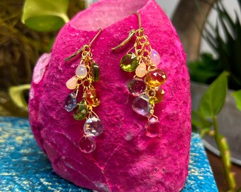 Rainbow Gemstone Dangle Earrings