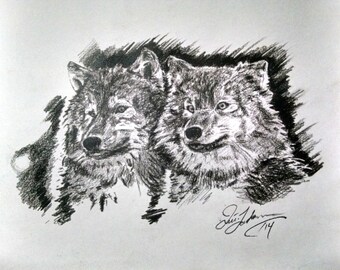 Pencil Sketch Wolf Etsy