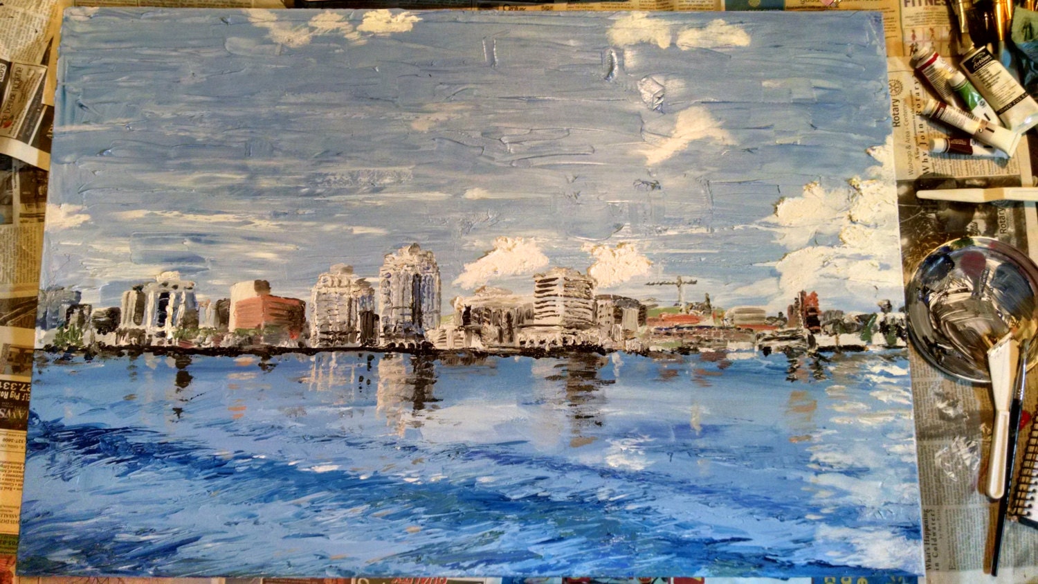 oil on canvas Halifax Harbour landscape painting seascape Etsy