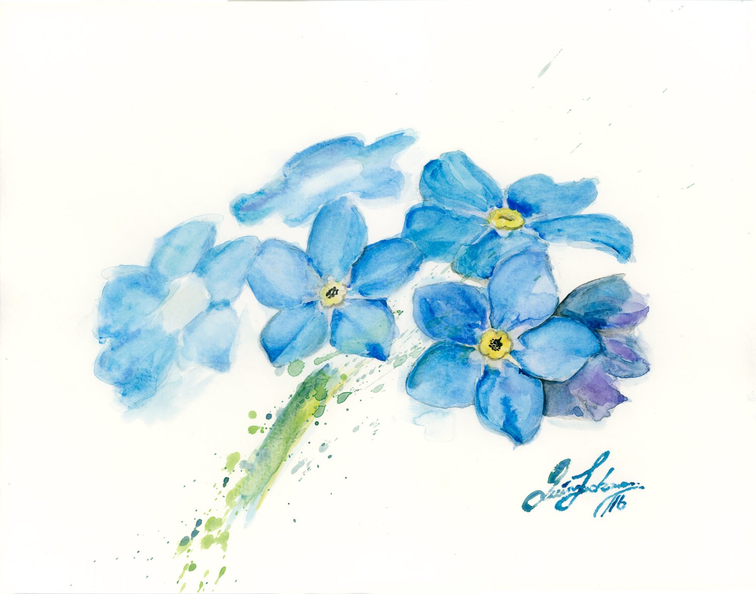 Forget Me Nots Watercolor Print Blue Flowers Painting Etsy