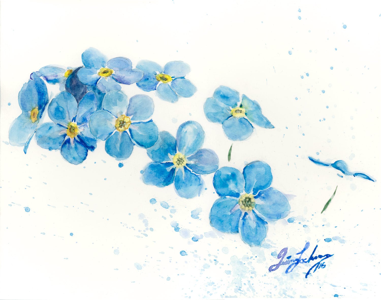 Forget Me Nots Watercolor Print Blue Flowers Painting Etsy